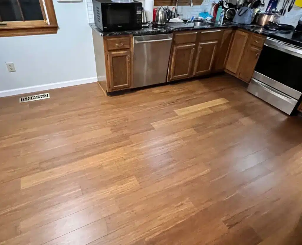 Hardwood floor installation in Columbus, Ohio – natural wood flooring in kitchen
