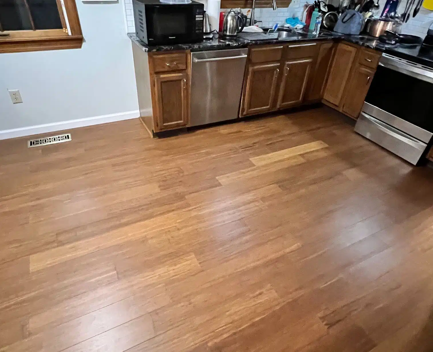 Hardwood floor installation in Columbus, Ohio – natural wood flooring in kitchen