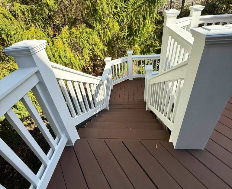 Freshly painted exterior deck stairs and railings
