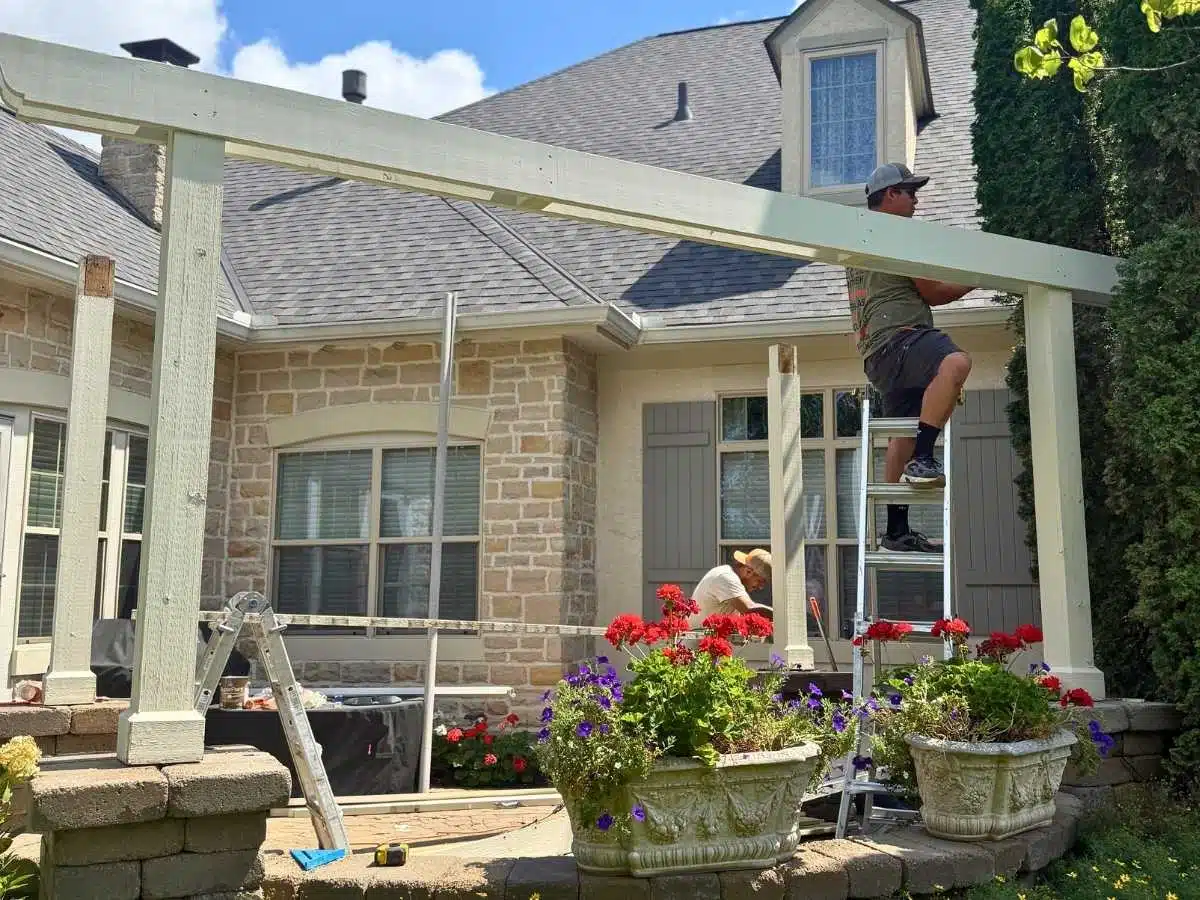 pergola construction base structure with columns and materials backyard patio preparation columbus ohio